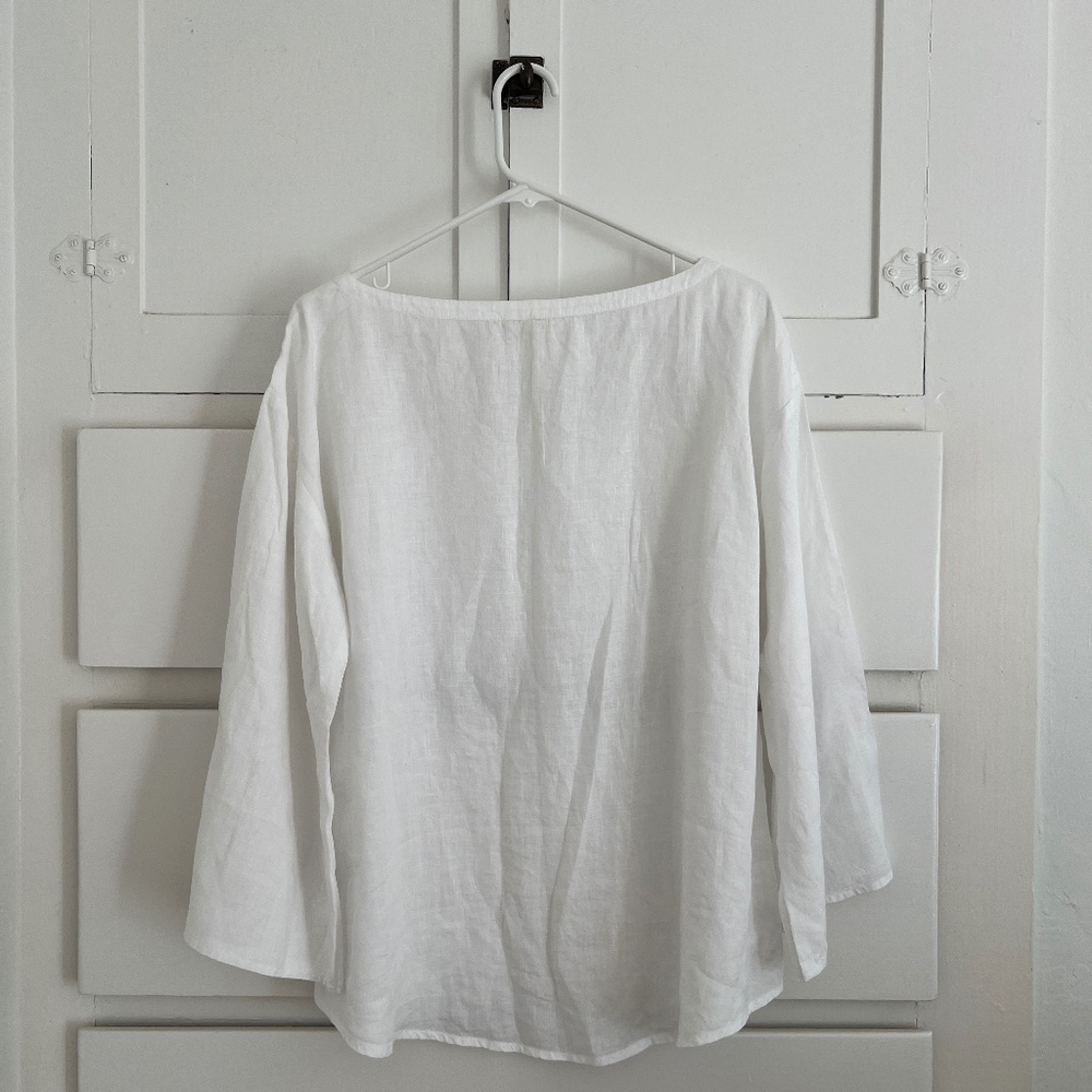 Eileen Fisher Organic Linen White Blouse Open Sleeve Top M - Picture 4 of 6